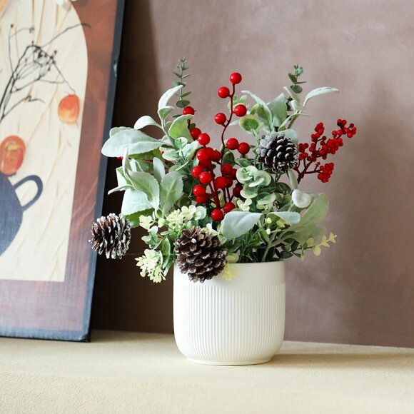 Artificial Plants Tabletop Christmas Decorations Fake Plants in Ceramic Decor - Picture 6 of 7